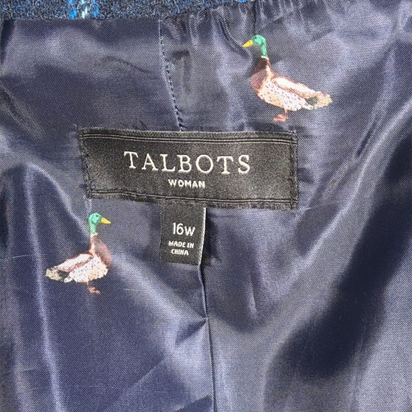 Talbots Blazer Jacket Womens 16W Blue Wool Blend Plaid Tweed Academia Office - Picture 4 of 10